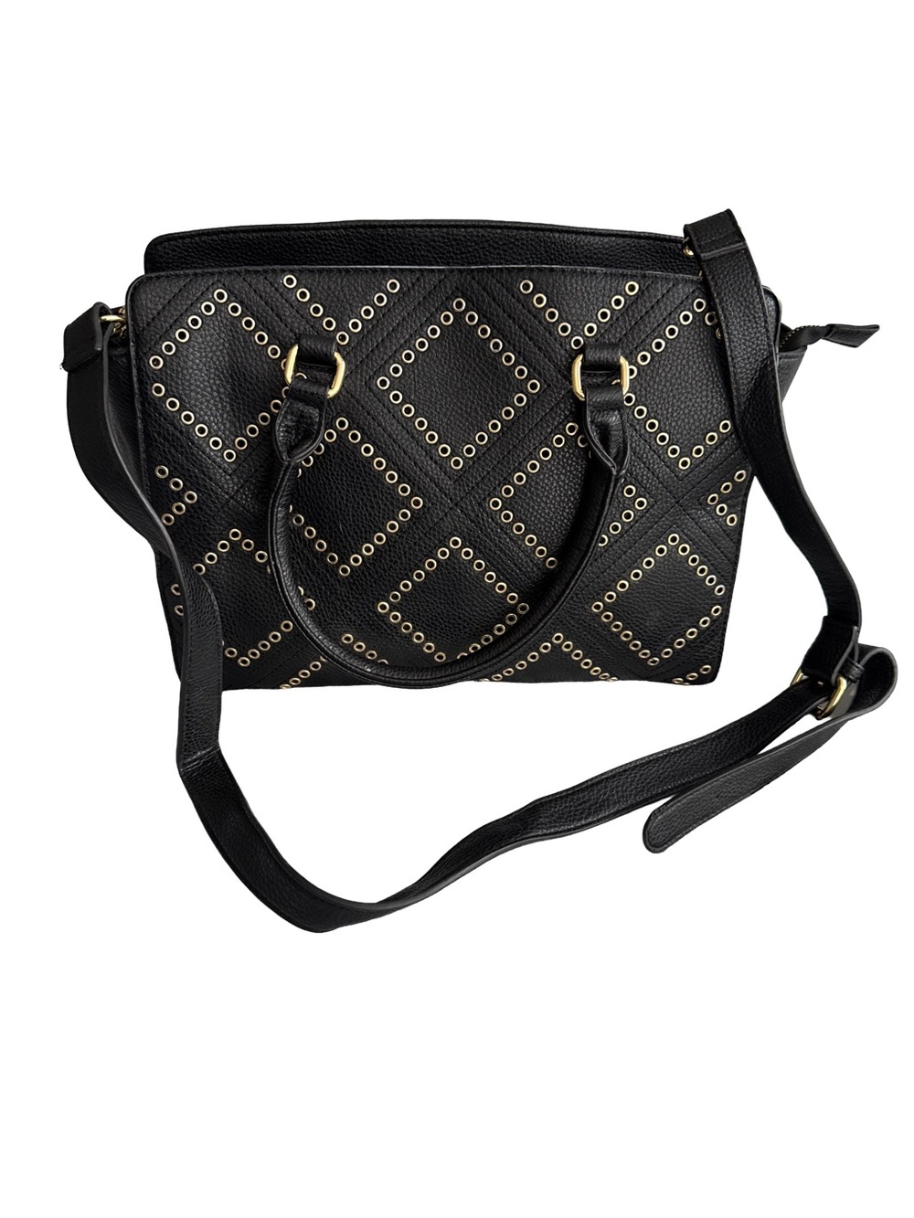CHARMING CHARLIE Black Faux Leather Gold Studded Handbag Removable Strap Glam